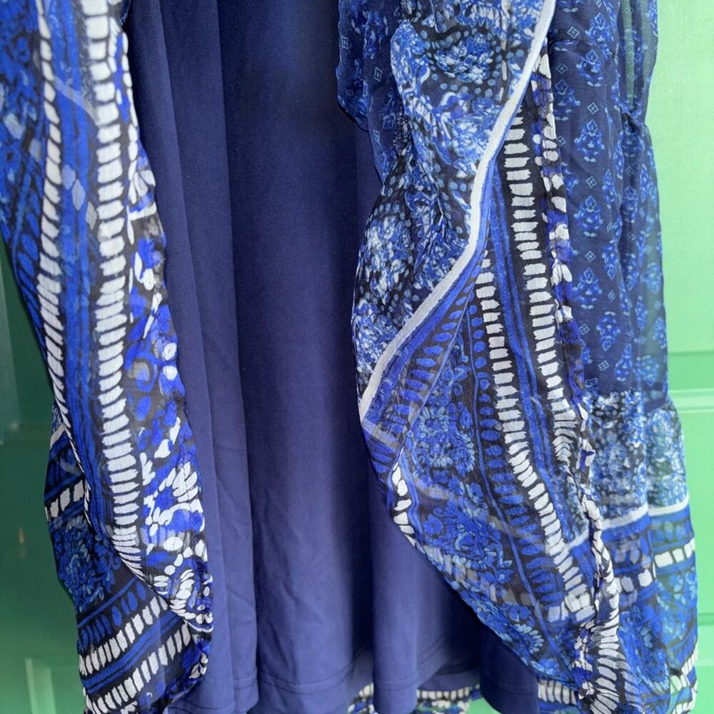 AQUA large Border Print Tassel Tie Midi Dress like new - Picture 9 of 11